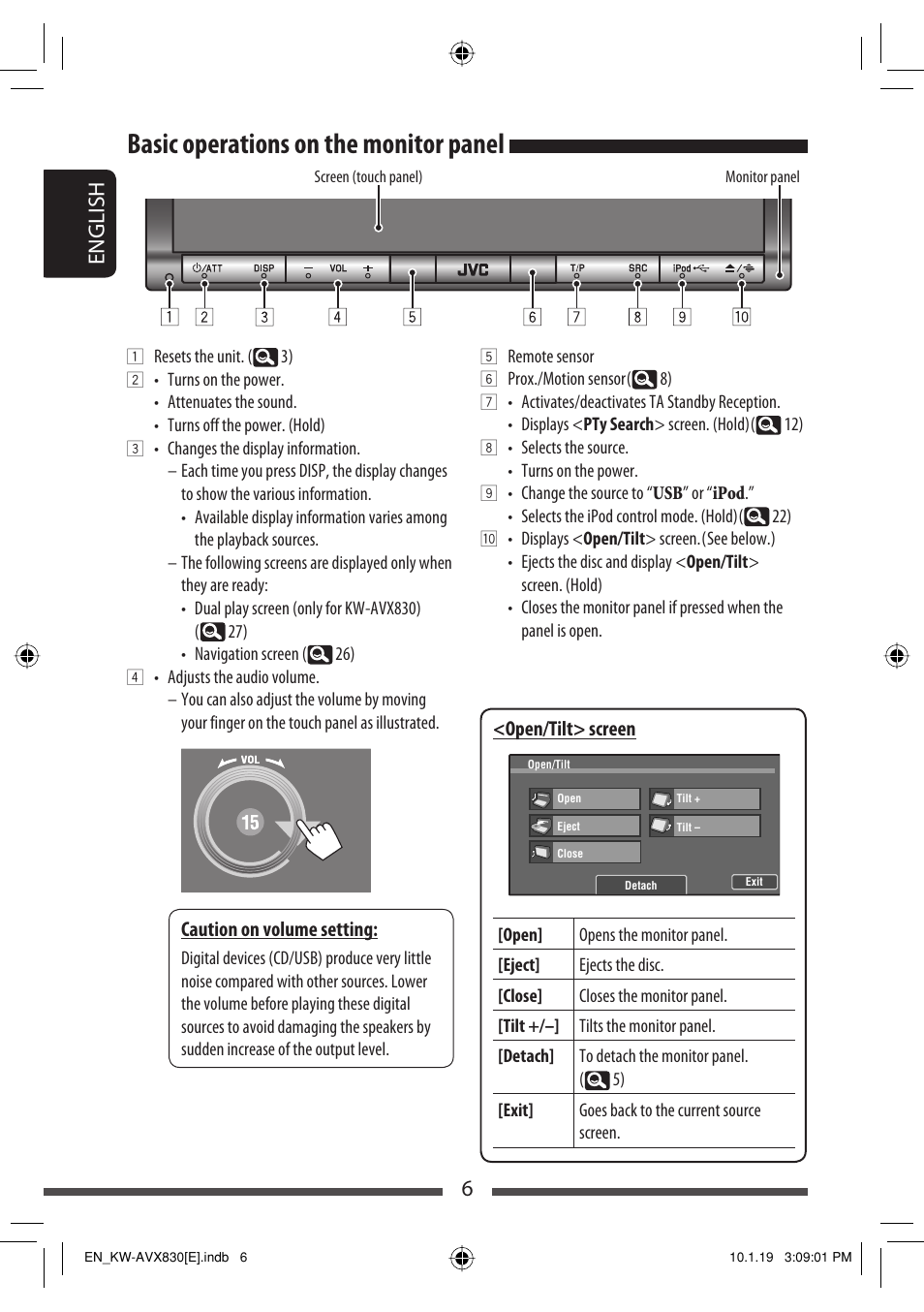 Basic operations on the monitor panel, 6english | JVC KW-AVX830 User Manual | Page 6 / 279