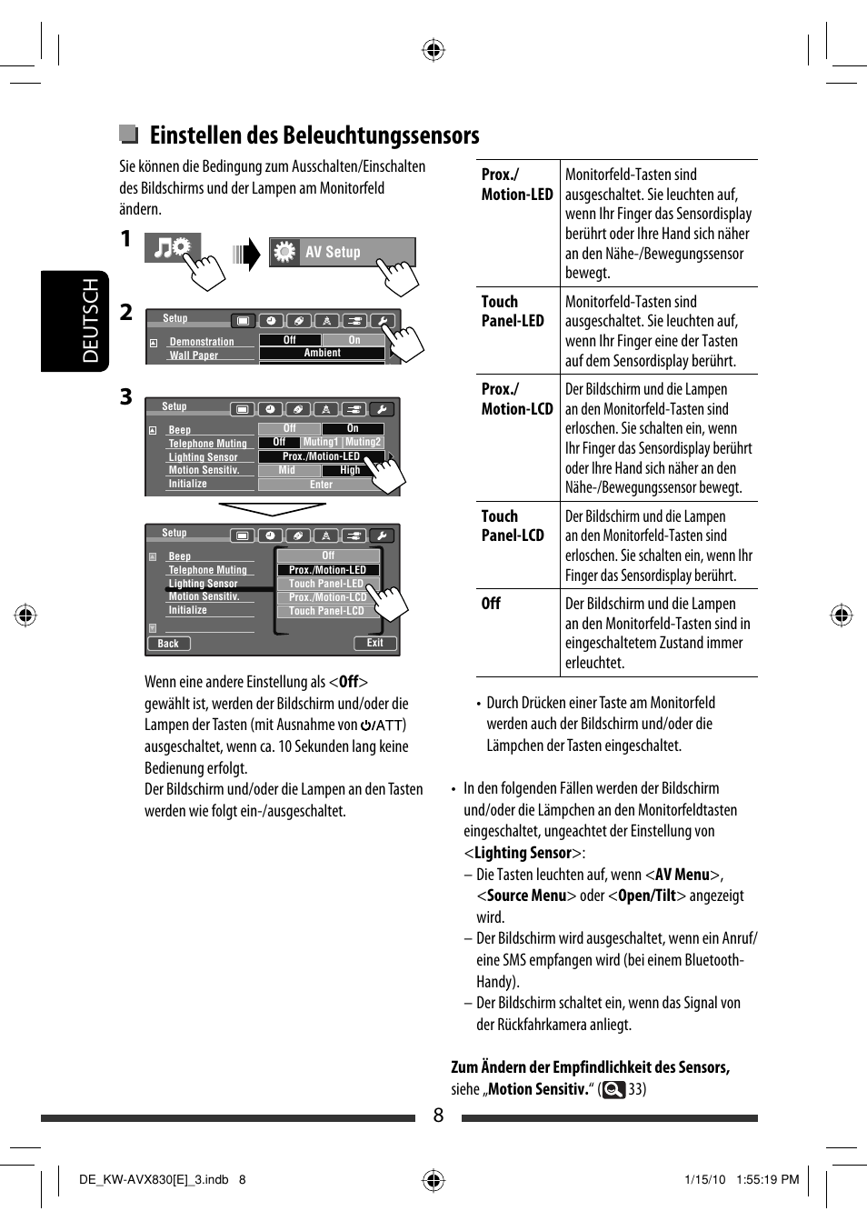 Einstellen des beleuchtungssensors, 8deutsch | JVC KW-AVX830 User Manual | Page 76 / 279
