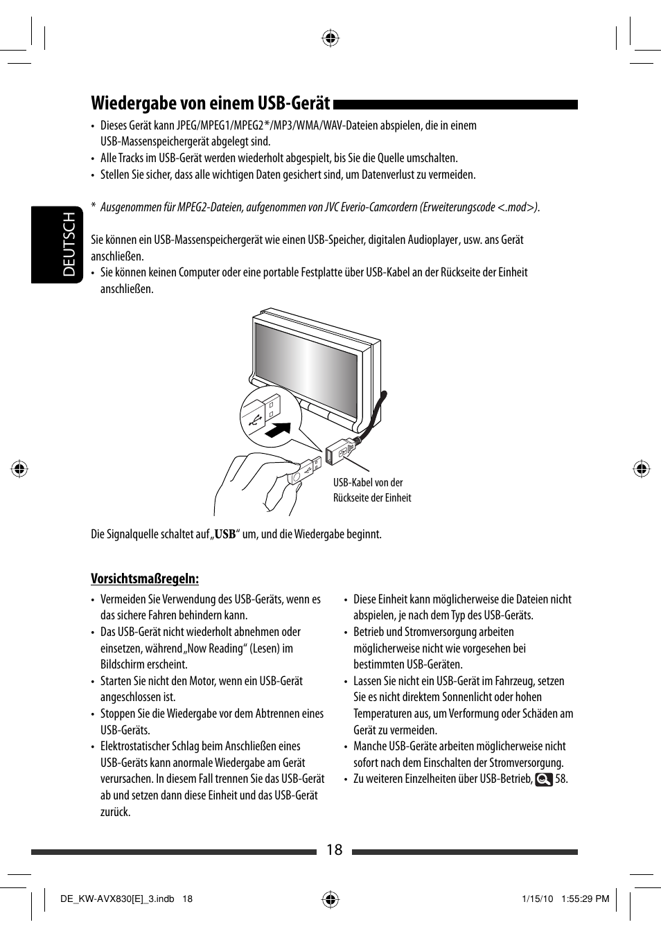 Wiedergabe von einem usb-gerät, 18 deut sch | JVC KW-AVX830 User Manual | Page 86 / 279