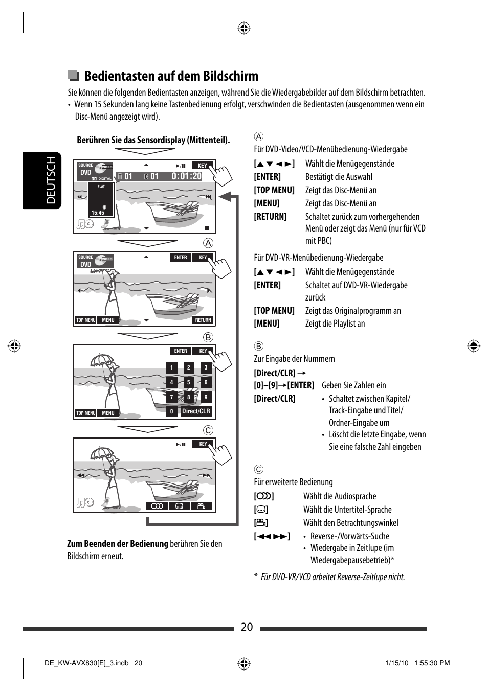 Bedientasten auf dem bildschirm, 20 deut sch | JVC KW-AVX830 User Manual | Page 88 / 279