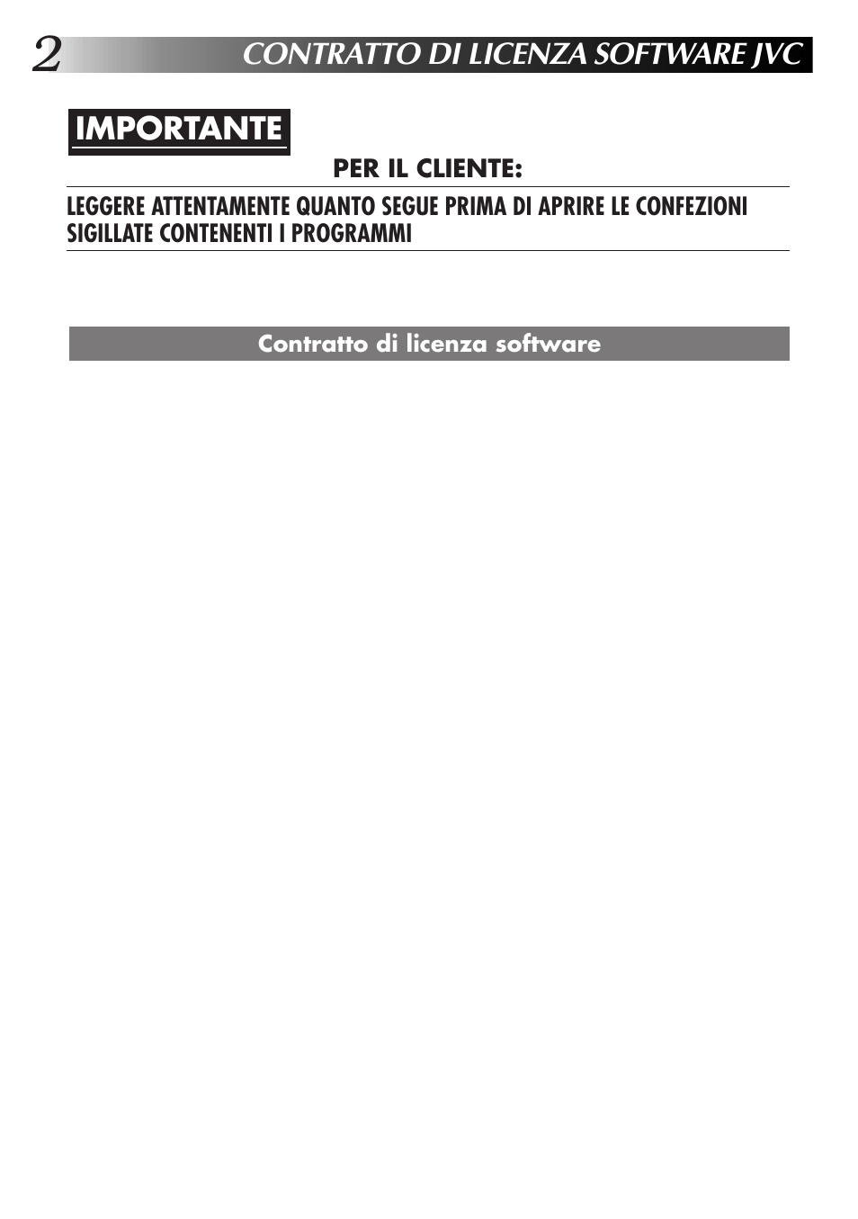 Contratto di licenza software jvc, Importante | JVC GR-DVL9700 User Manual | Page 102 / 244