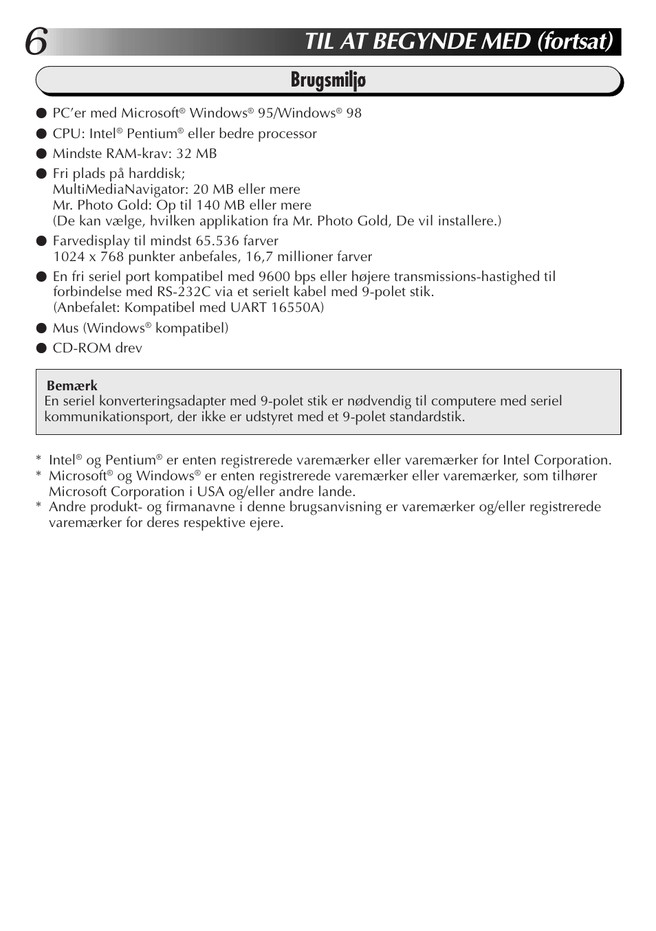 Til at begynde med (fortsat), Brugsmiljø | JVC GR-DVL9700 User Manual | Page 126 / 244