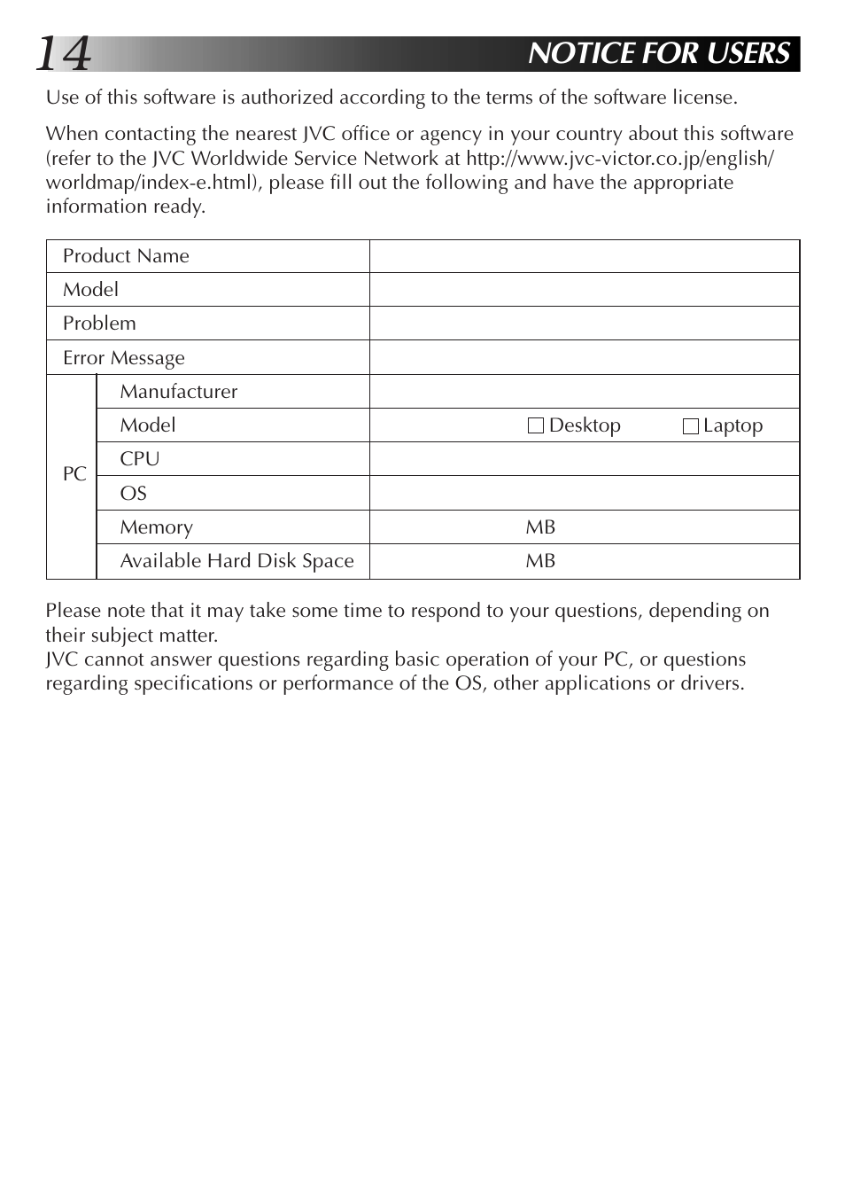 Notice for users | JVC GR-DVL9700 User Manual | Page 14 / 244
