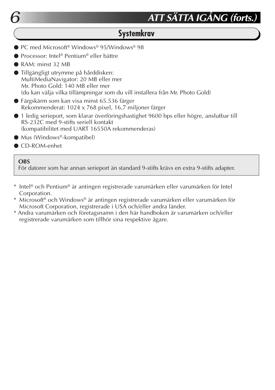 Att sätta igång (forts.), Systemkrav | JVC GR-DVL9700 User Manual | Page 166 / 244