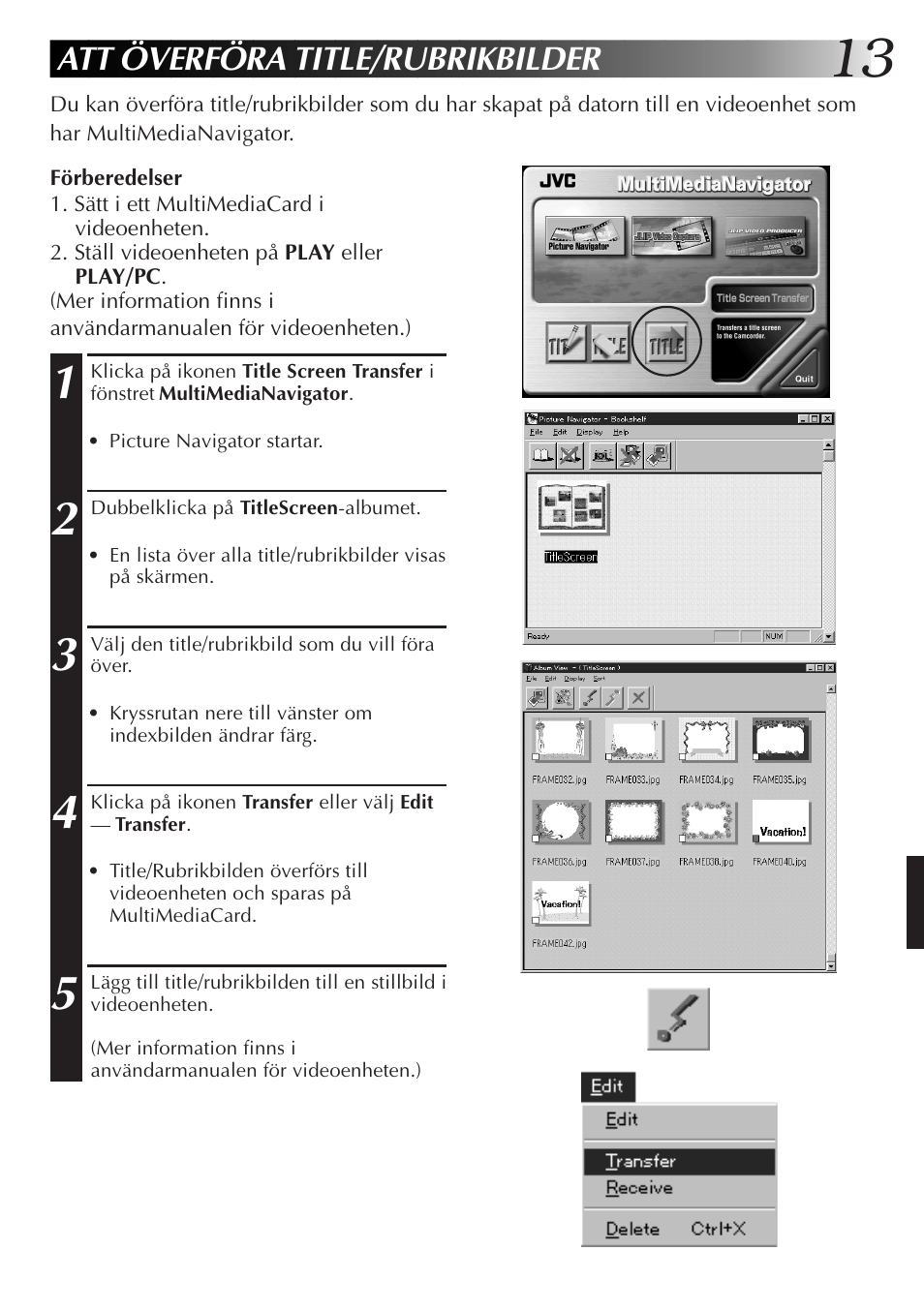 Att överföra title/rubrikbilder | JVC GR-DVL9700 User Manual | Page 173 / 244