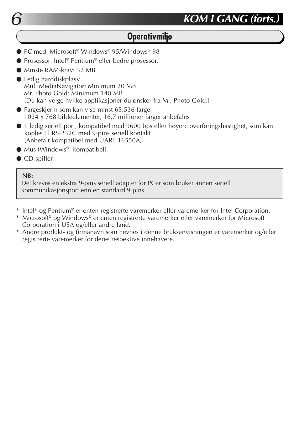 Kom i gang (forts.), Operativmiljø | JVC GR-DVL9700 User Manual | Page 186 / 244