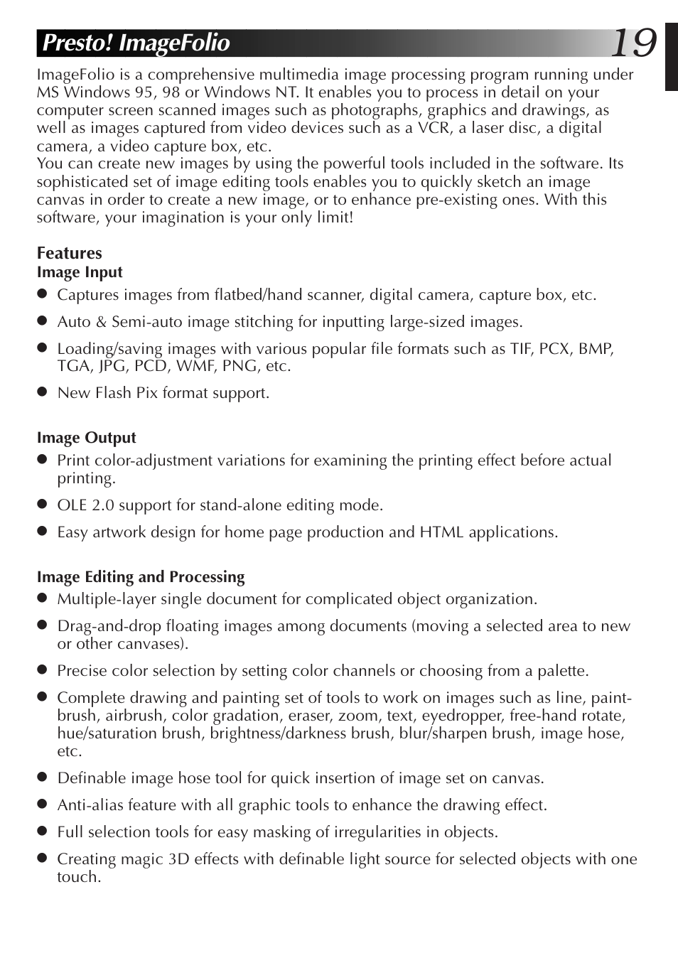 Presto! imagefolio | JVC GR-DVL9700 User Manual | Page 19 / 244