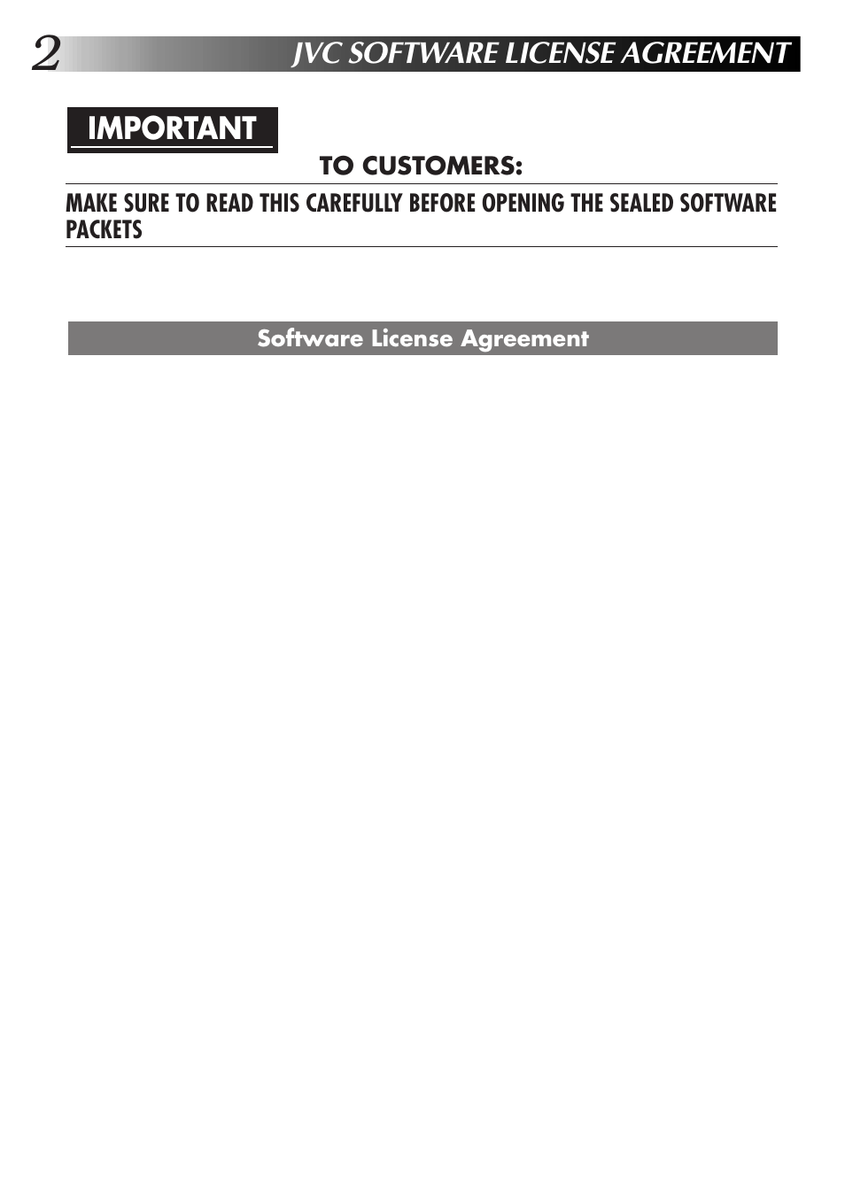 Jvc software license agreement, Important | JVC GR-DVL9700 User Manual | Page 2 / 244