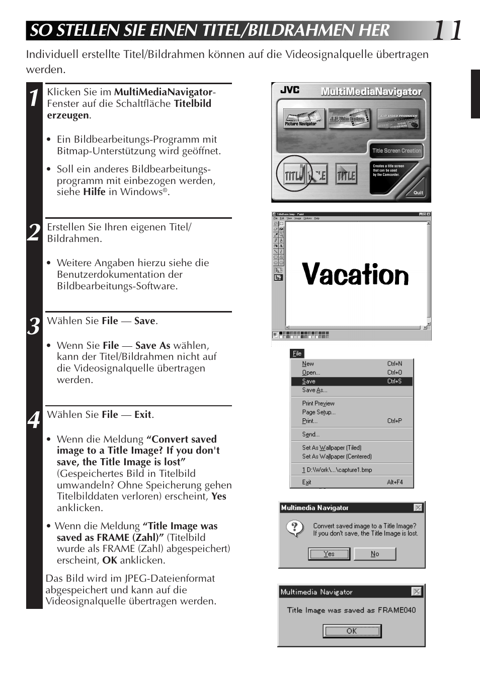 So stellen sie einen titel/bildrahmen her | JVC GR-DVL9700 User Manual | Page 31 / 244