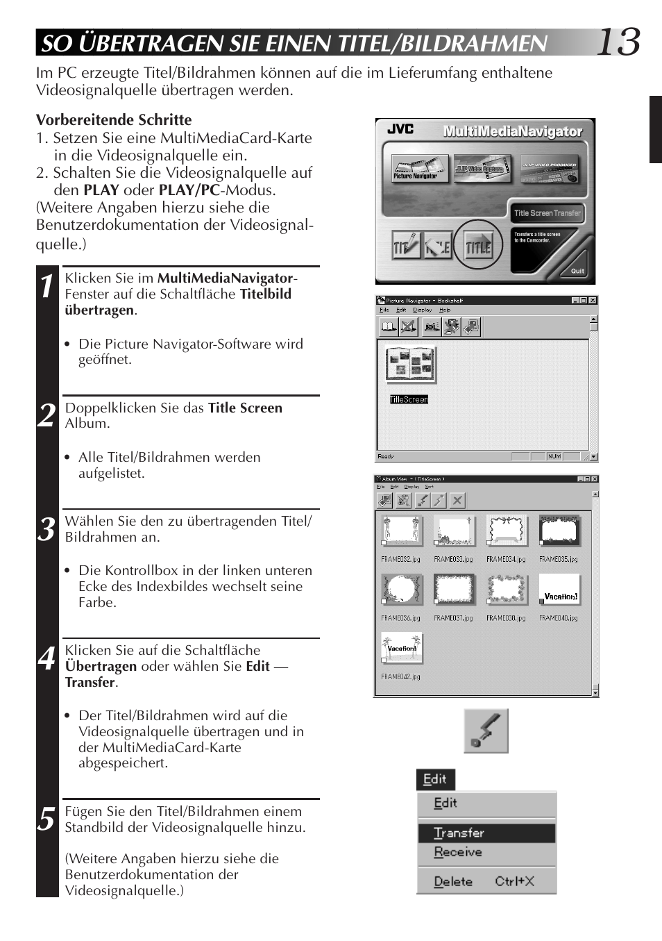 So übertragen sie einen titel/bildrahmen | JVC GR-DVL9700 User Manual | Page 33 / 244