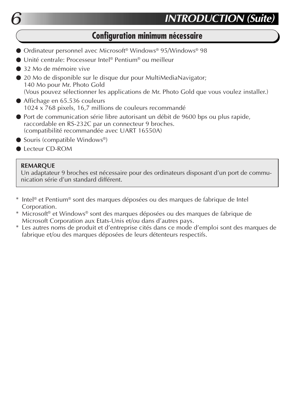 Introduction (suite), Configuration minimum nécessaire | JVC GR-DVL9700 User Manual | Page 46 / 244