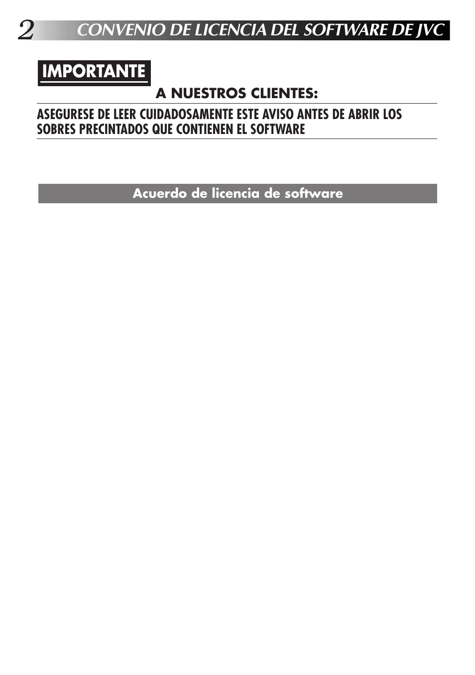 Convenio de licencia del software de jvc, Importante | JVC GR-DVL9700 User Manual | Page 82 / 244