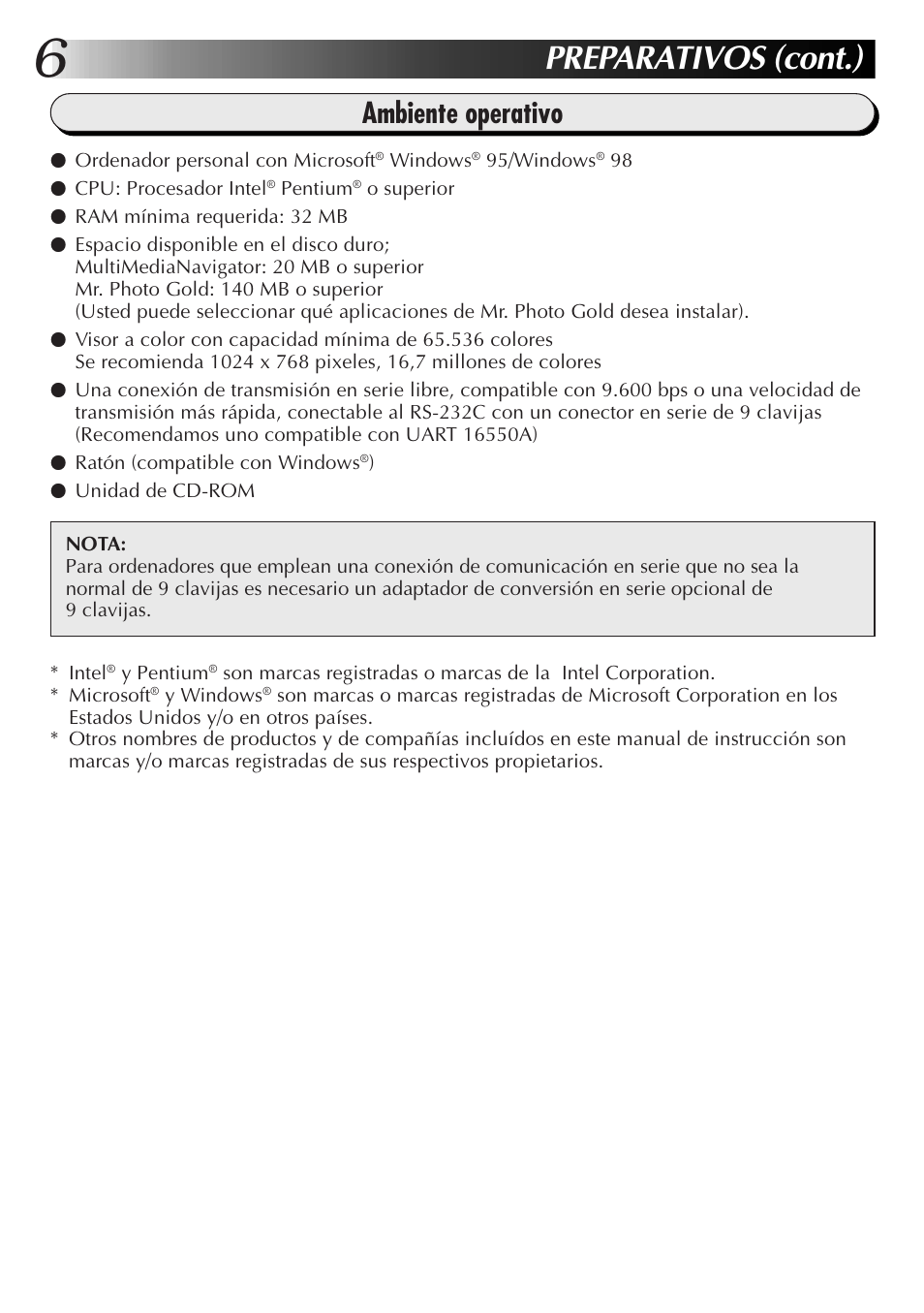Preparativos (cont.), Ambiente operativo | JVC GR-DVL9700 User Manual | Page 86 / 244