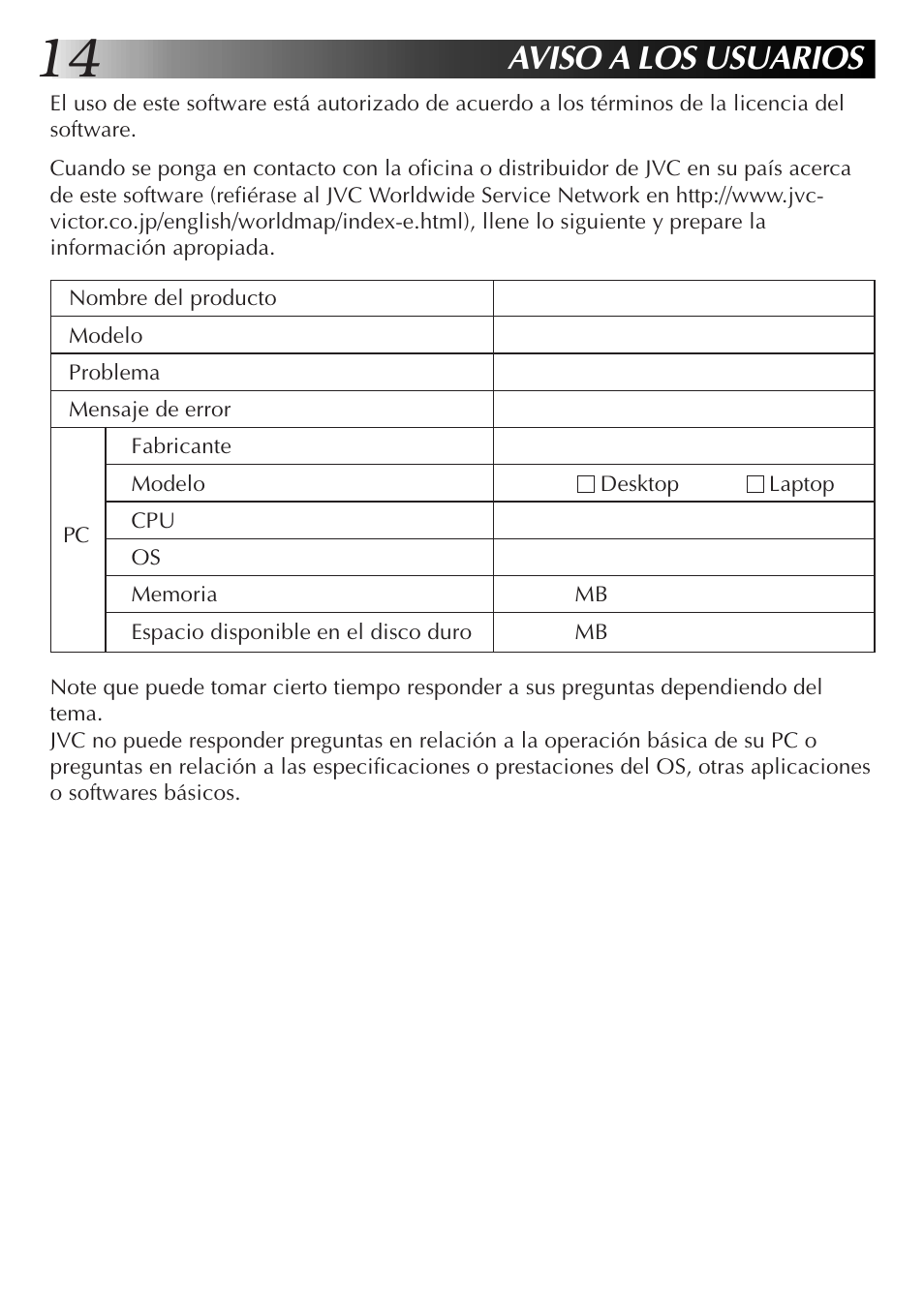 Aviso a los usuarios | JVC GR-DVL9700 User Manual | Page 94 / 244