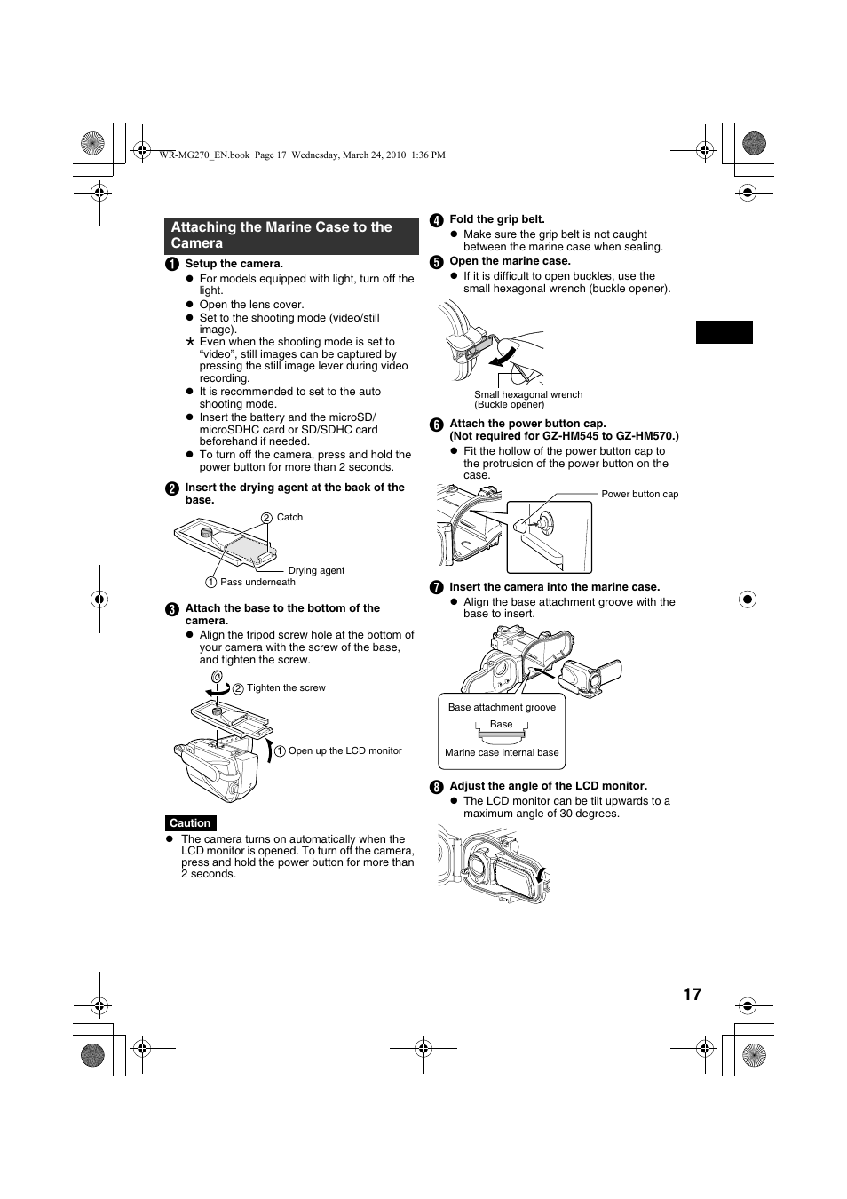 Attaching the marine case to the camera, A pg. 17, 18 | JVC WR-MG270 User Manual | Page 17 / 114