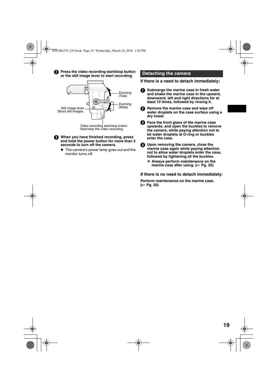 Detaching the camera, A pg. 19, 20 | JVC WR-MG270 User Manual | Page 19 / 114