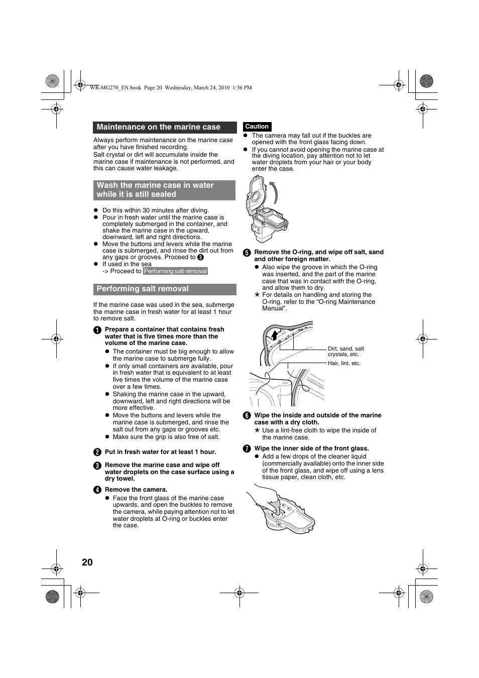 Maintenance on the marine case, Performing salt removal, Aerforming salt removal | JVC WR-MG270 User Manual | Page 20 / 114