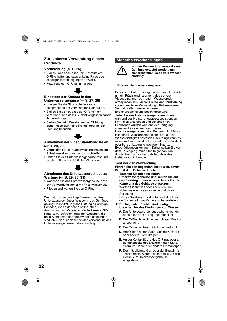 Deutsch, Sicherheitsvorkehrungen | JVC WR-MG270 User Manual | Page 22 / 114