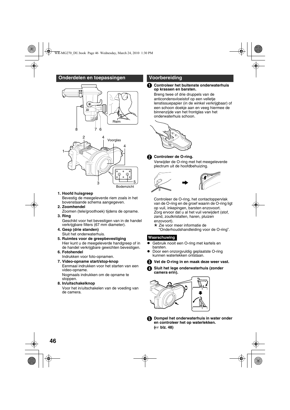 Onderdelen en toepassingen, Voorbereiding, G ( a blz. 46) | JVC WR-MG270 User Manual | Page 46 / 114