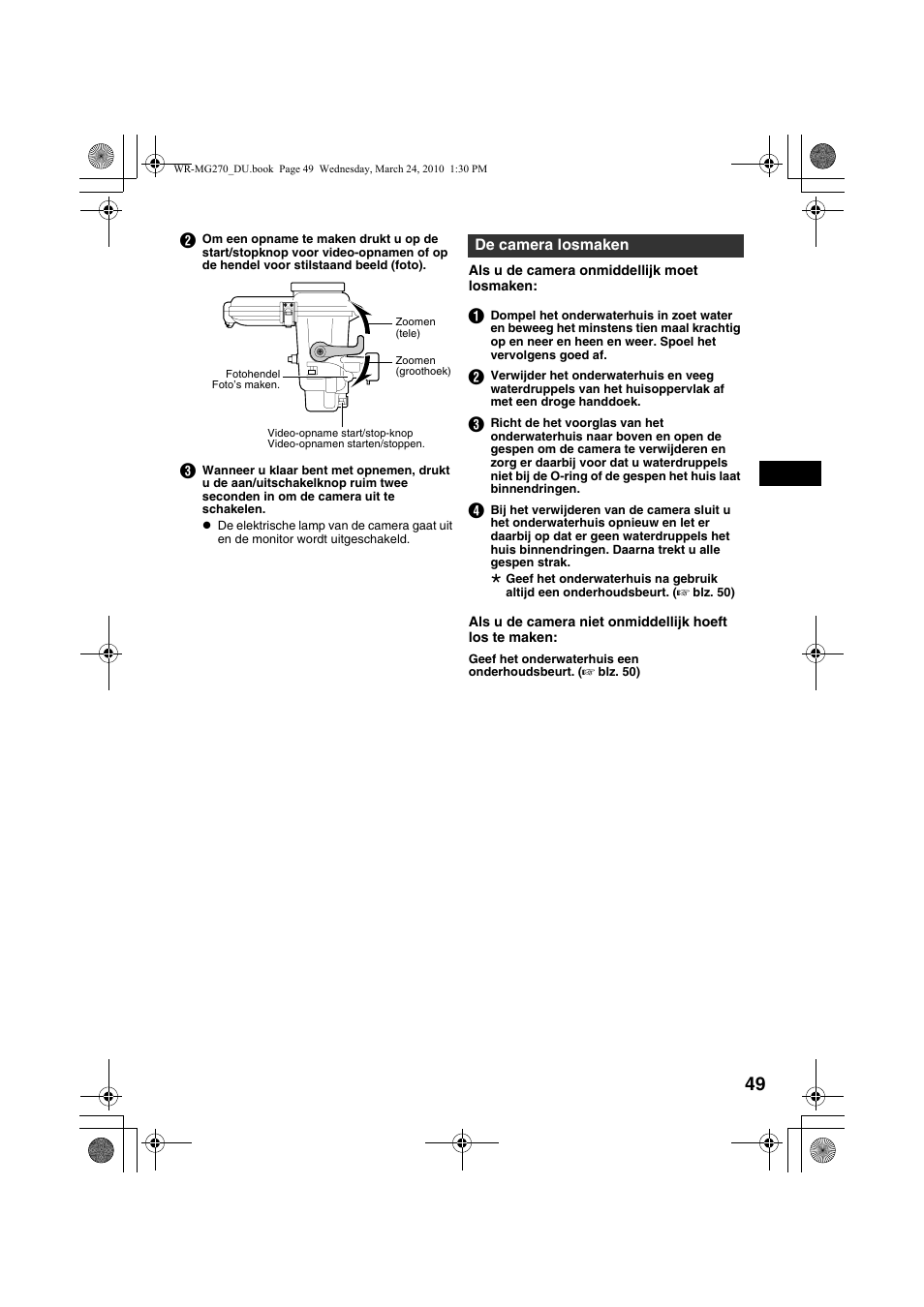 De camera losmaken, A blz. 49, 50, 51) | JVC WR-MG270 User Manual | Page 49 / 114