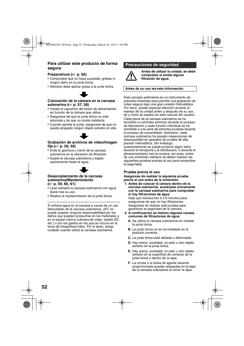 Caste.esp, Precauciones de seguridad | JVC WR-MG270 User Manual | Page 52 / 114