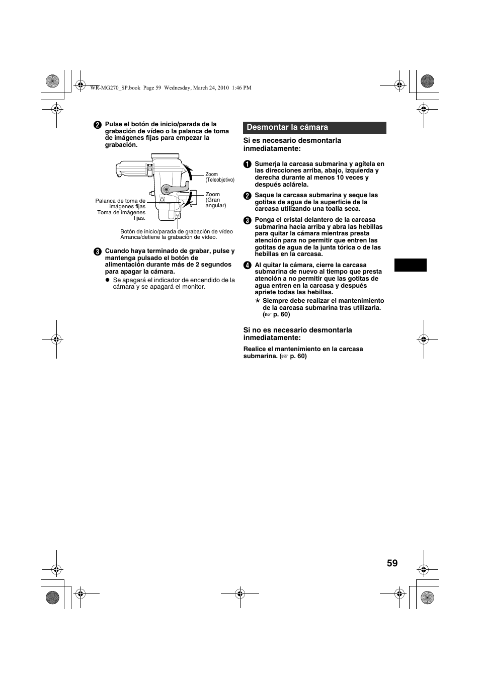 Desmontar la cámara, A p. 59 | JVC WR-MG270 User Manual | Page 59 / 114