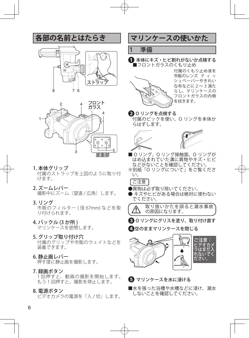 各部の名前とはたらき, マリンケースの使いかた | JVC WR-MG270 User Manual | Page 6 / 114