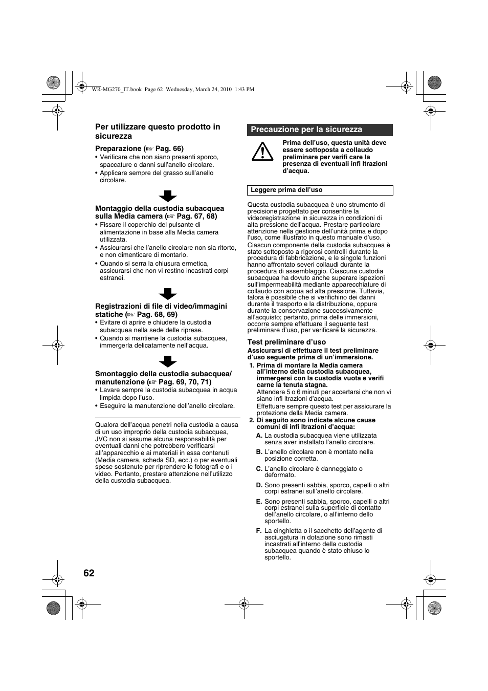 Italiano, Precauzione per la sicurezza | JVC WR-MG270 User Manual | Page 62 / 114