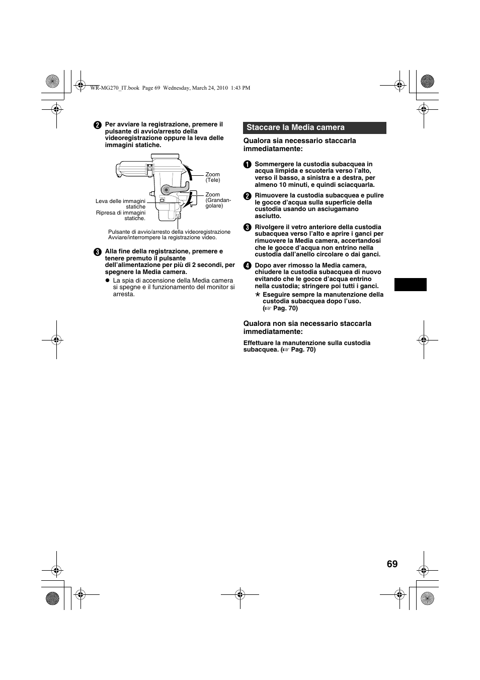 Staccare la media camera, A pag. 69, 70 | JVC WR-MG270 User Manual | Page 69 / 114