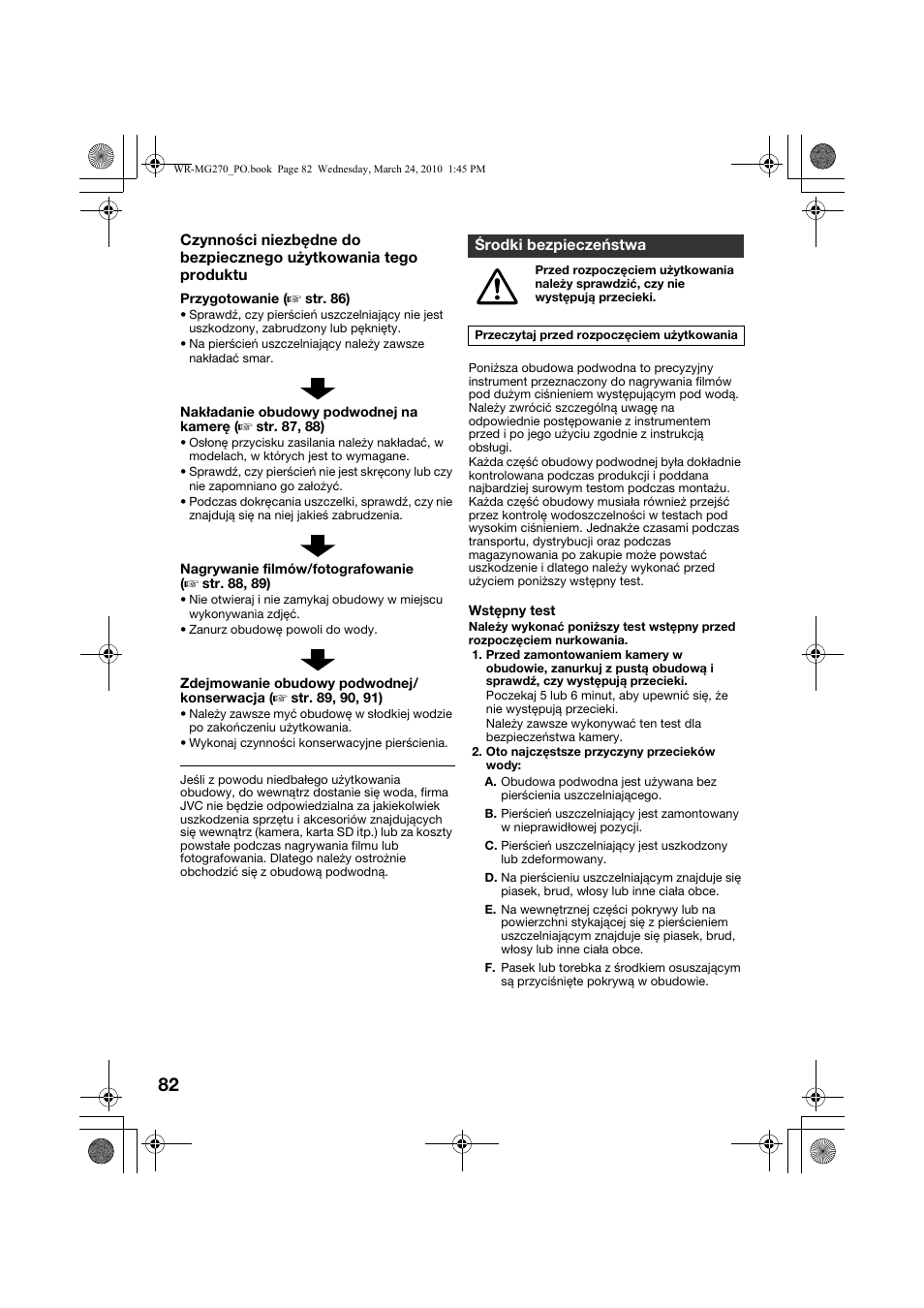 Polski, Środki bezpieczeństwa | JVC WR-MG270 User Manual | Page 82 / 114