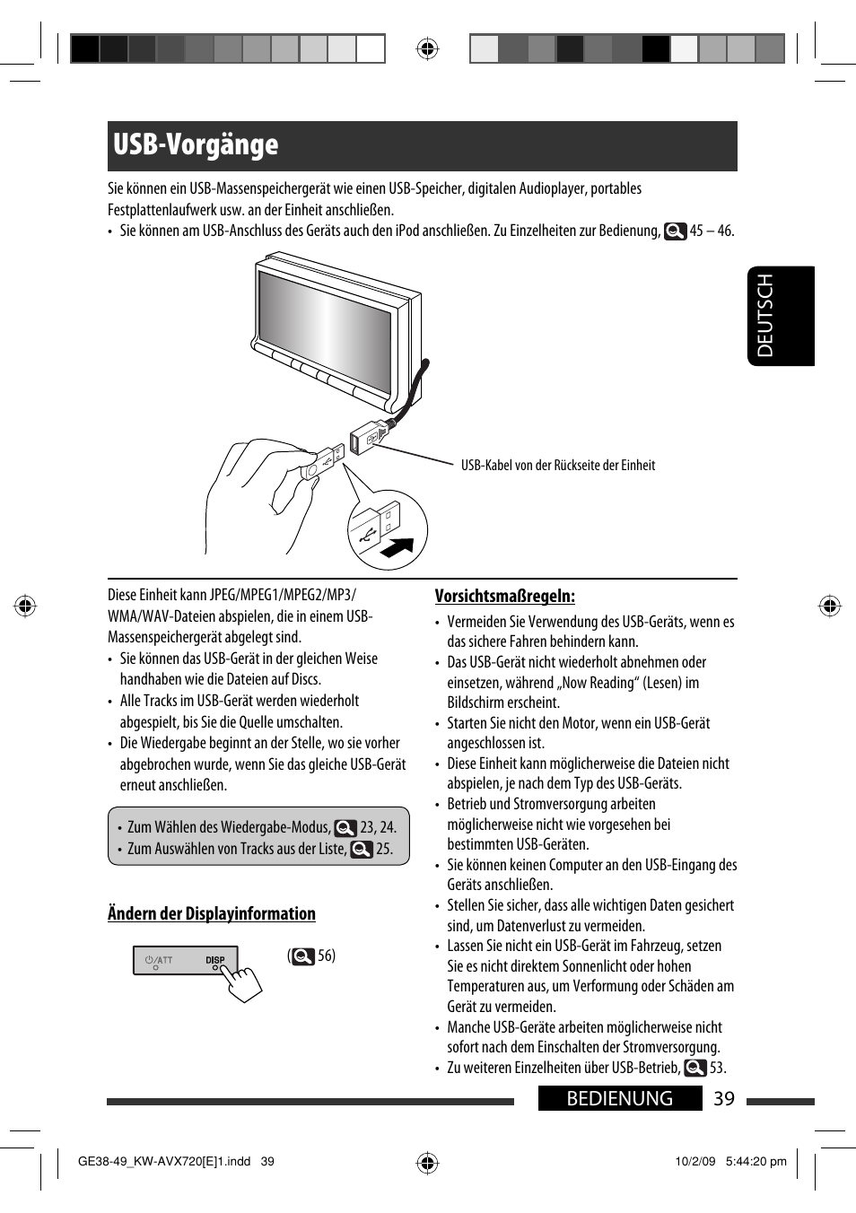 Usb-vorgänge, 39 bedienung deutsch | JVC KW-AVX720 User Manual | Page 103 / 257