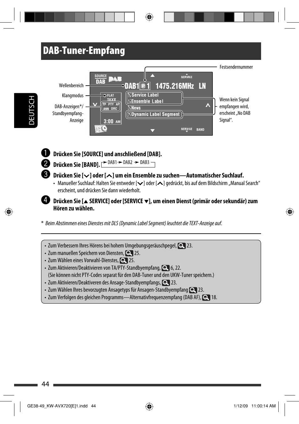 Dab-tuner-empfang, 44 deutsch | JVC KW-AVX720 User Manual | Page 108 / 257