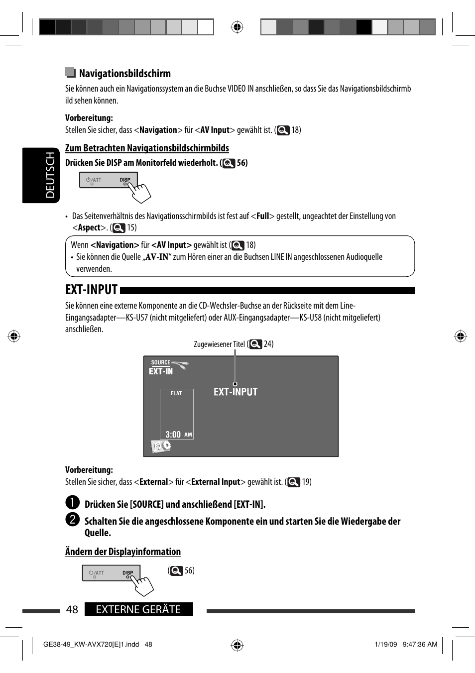 Ext-input, 48 externe geräte deutsch, Navigationsbildschirm | JVC KW-AVX720 User Manual | Page 112 / 257