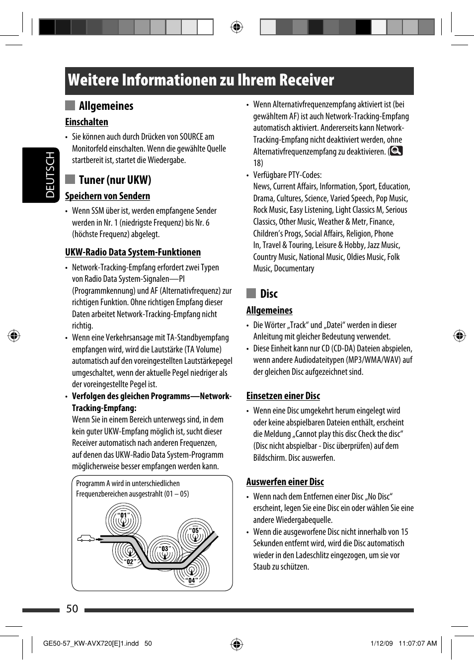 Weitere informationen zu ihrem receiver, Allgemeines, Tuner (nur ukw) | Disc | JVC KW-AVX720 User Manual | Page 114 / 257