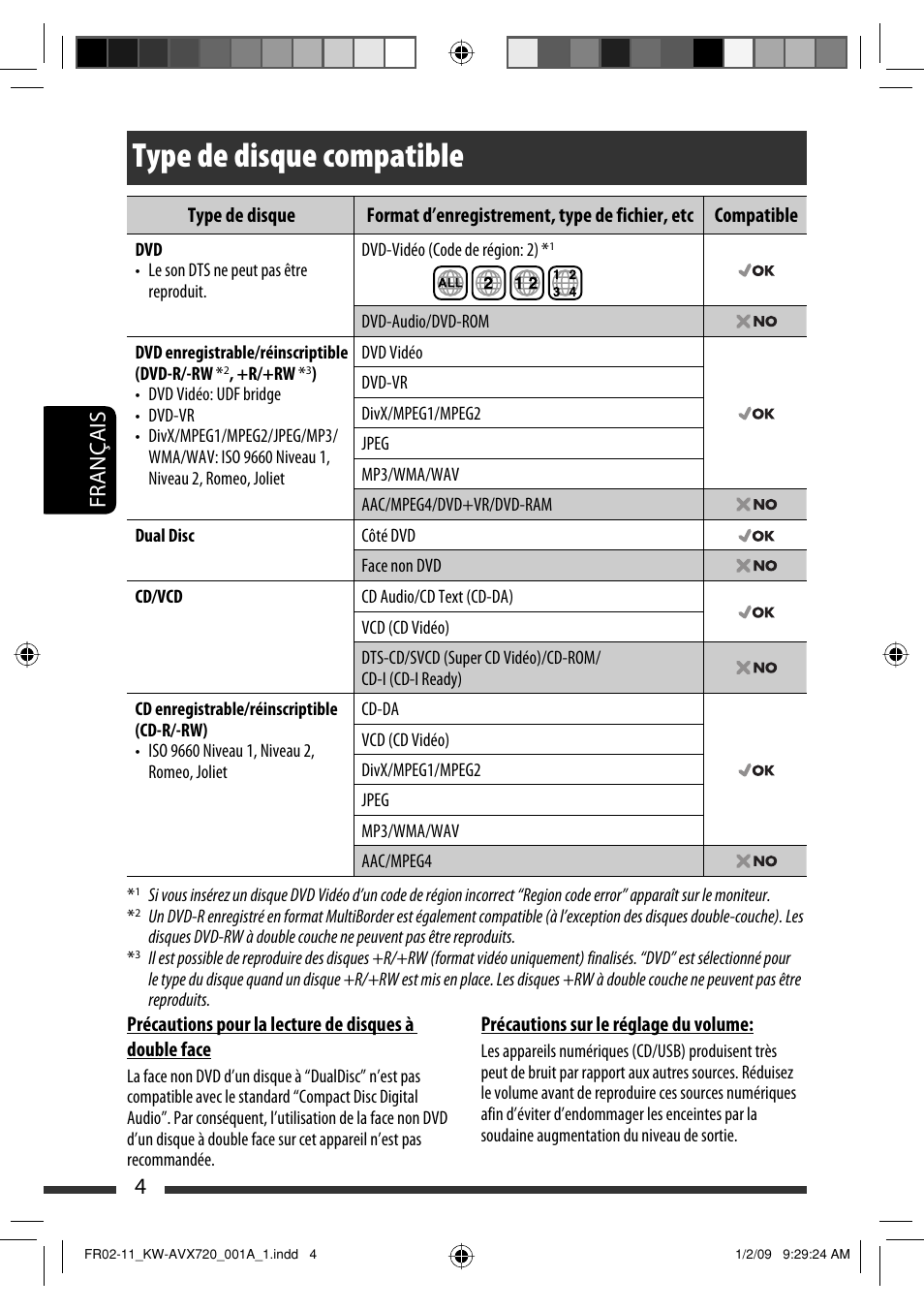 Type de disque compatible, 4français | JVC KW-AVX720 User Manual | Page 132 / 257