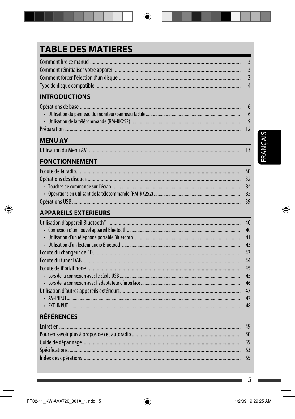 Table des matieres | JVC KW-AVX720 User Manual | Page 133 / 257