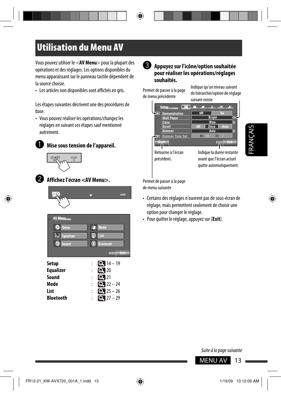 Utilisation du menu av, 13 menu av français | JVC KW-AVX720 User Manual | Page 141 / 257