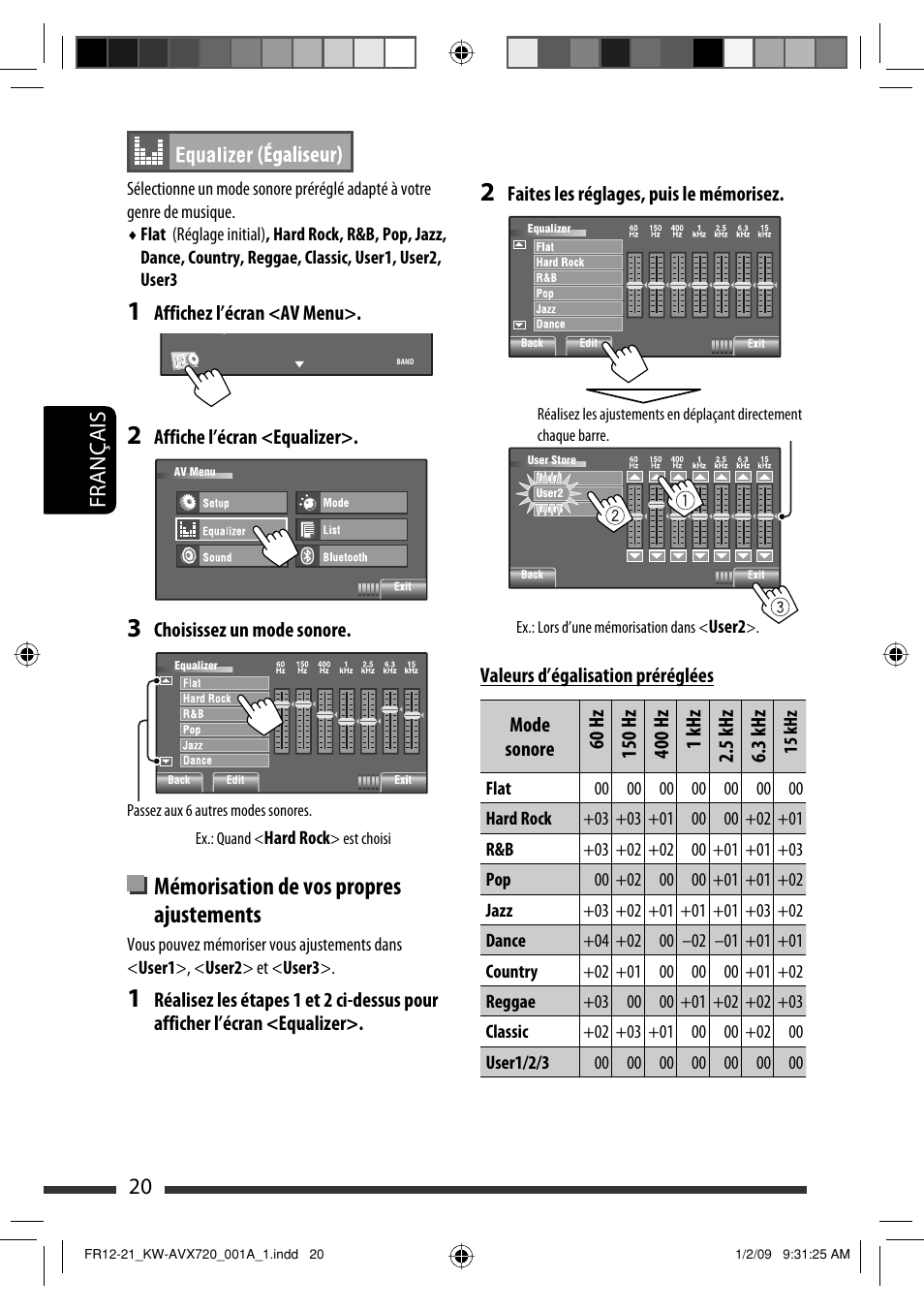 Mémorisation de vos propres ajustements, 20 français | JVC KW-AVX720 User Manual | Page 148 / 257