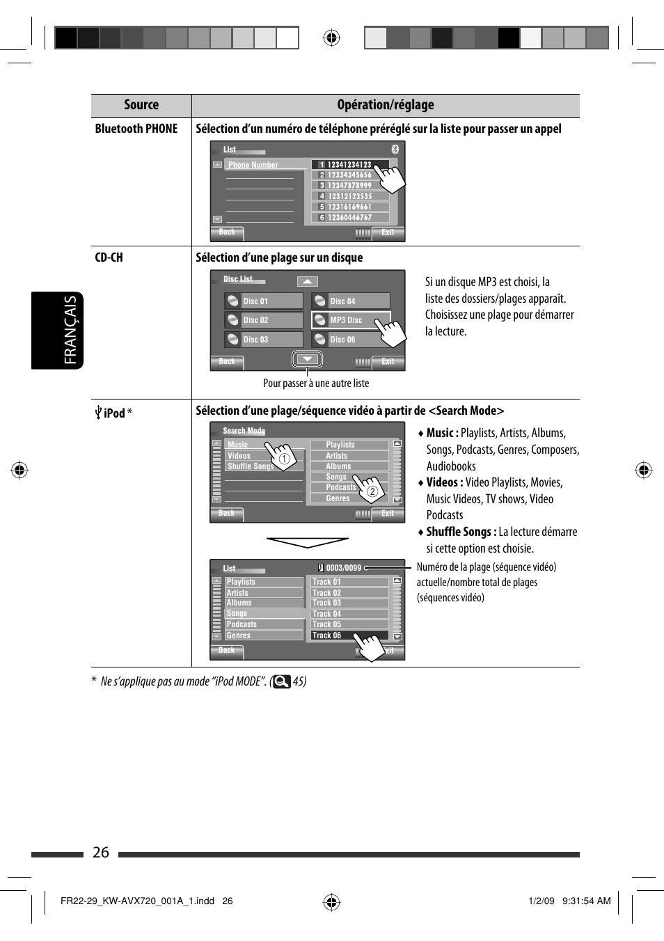 26 français, Source opération/réglage | JVC KW-AVX720 User Manual | Page 154 / 257