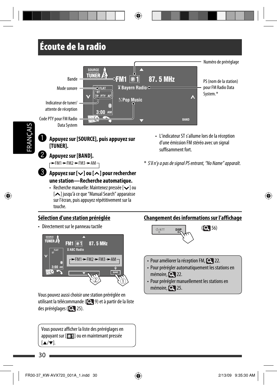 Écoute de la radio, 30 français | JVC KW-AVX720 User Manual | Page 158 / 257