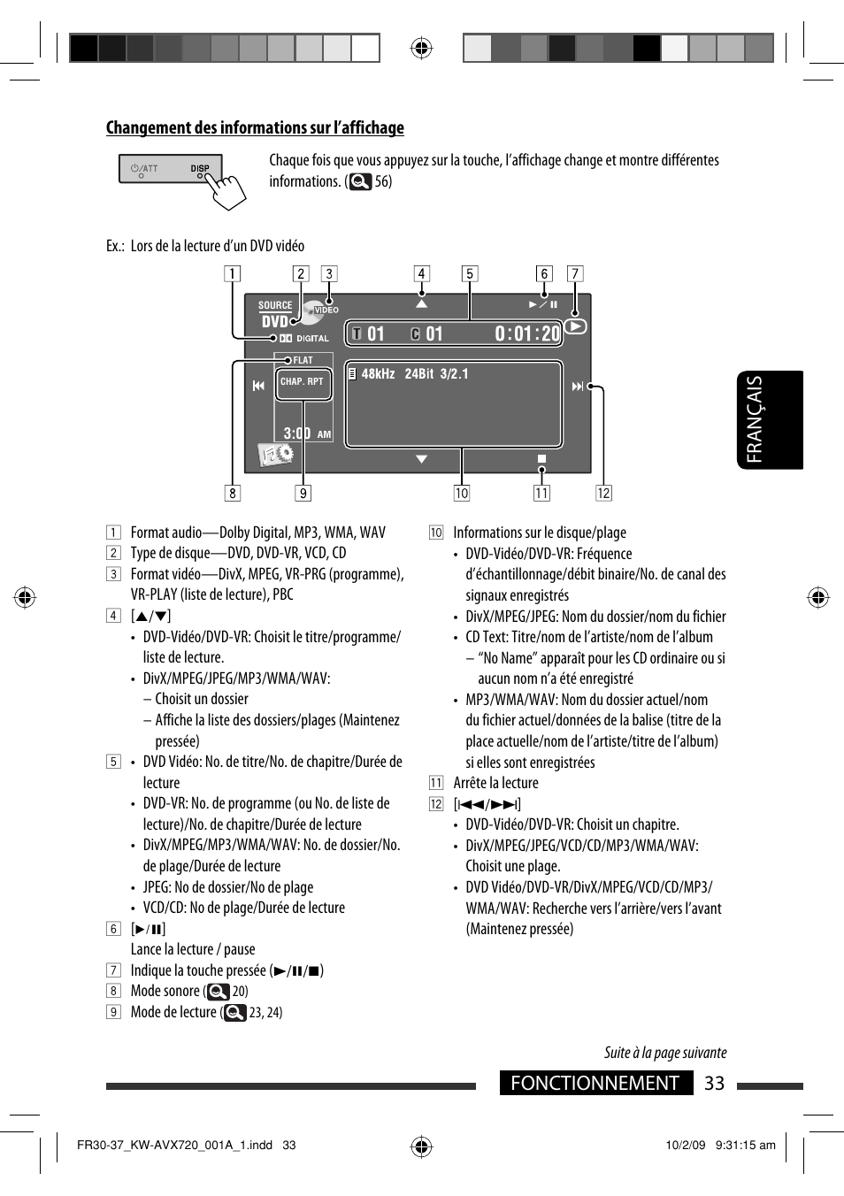 33 fonctionnement français | JVC KW-AVX720 User Manual | Page 161 / 257