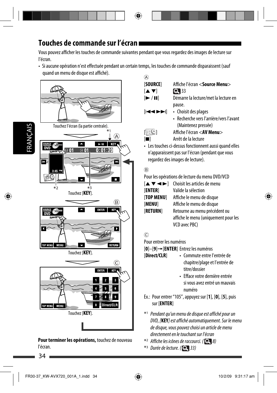 Touches de commande sur l’écran, 34 français | JVC KW-AVX720 User Manual | Page 162 / 257