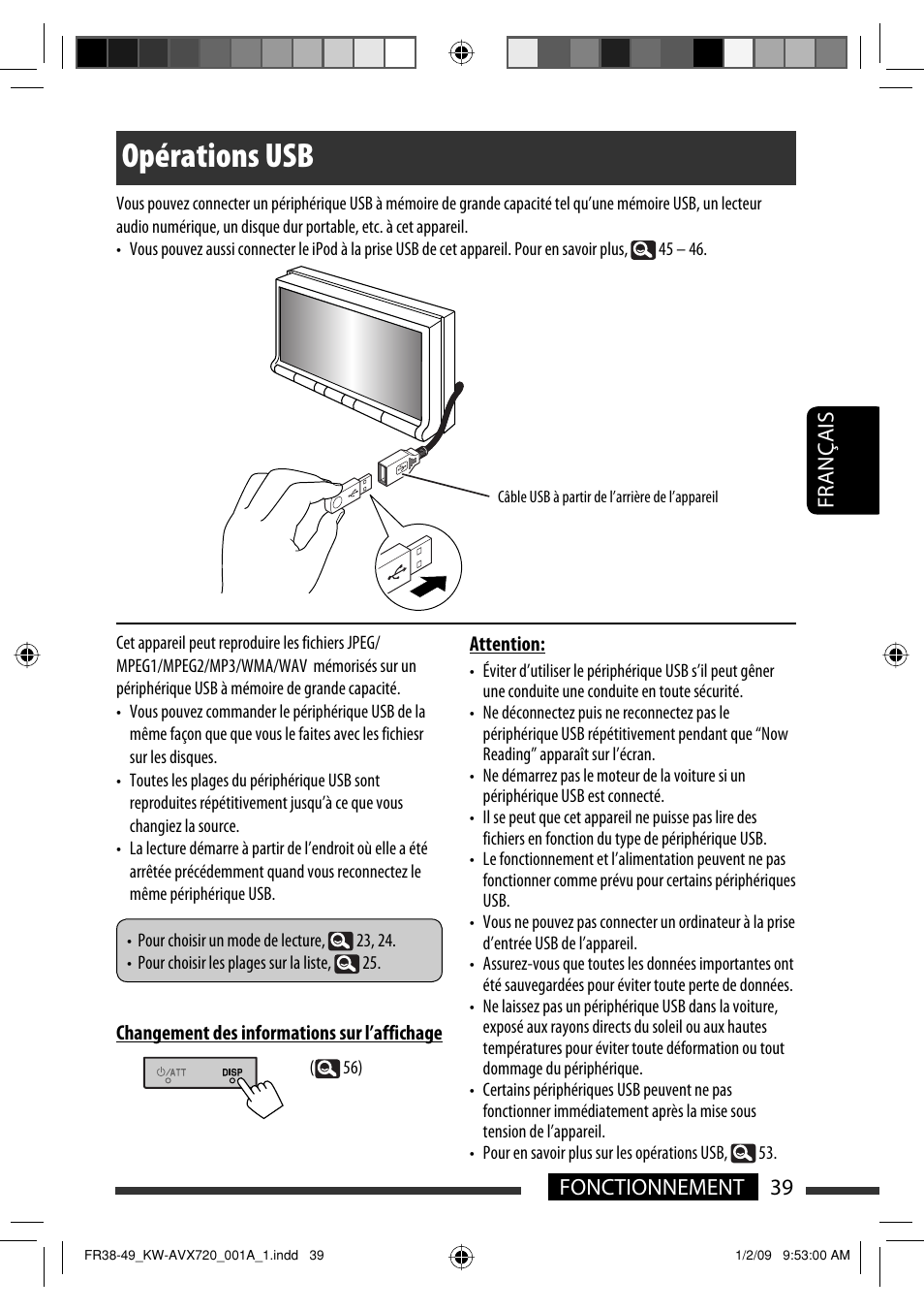 Opérations usb, 39 fonctionnement français | JVC KW-AVX720 User Manual | Page 167 / 257