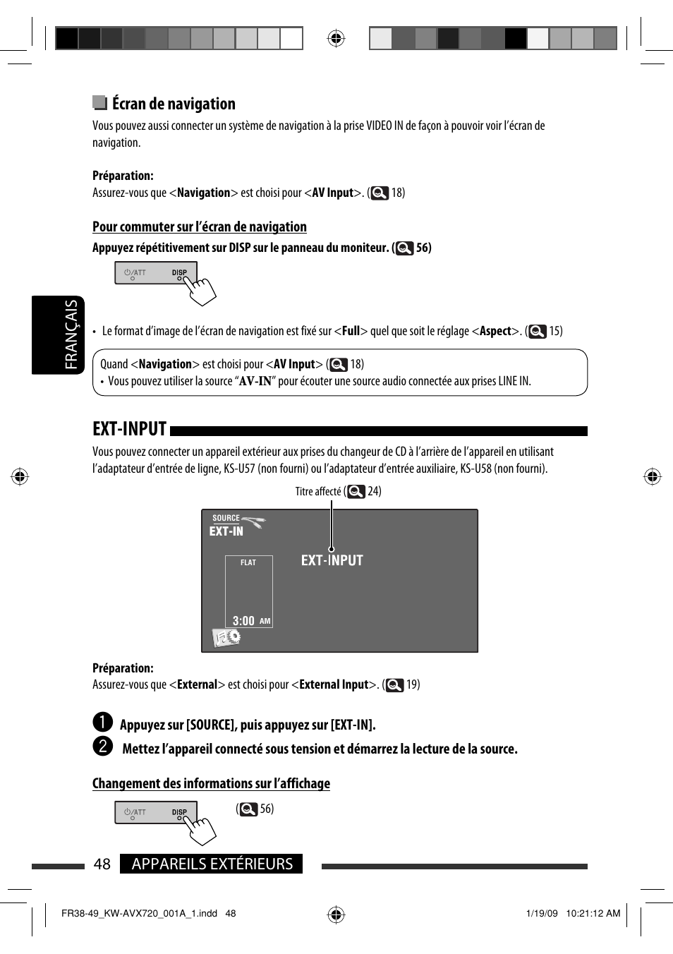 Ext-input, Écran de navigation, 48 appareils extérieurs français | JVC KW-AVX720 User Manual | Page 176 / 257