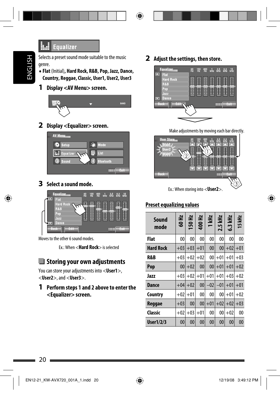 Storing your own adjustments, 20 english | JVC KW-AVX720 User Manual | Page 20 / 257