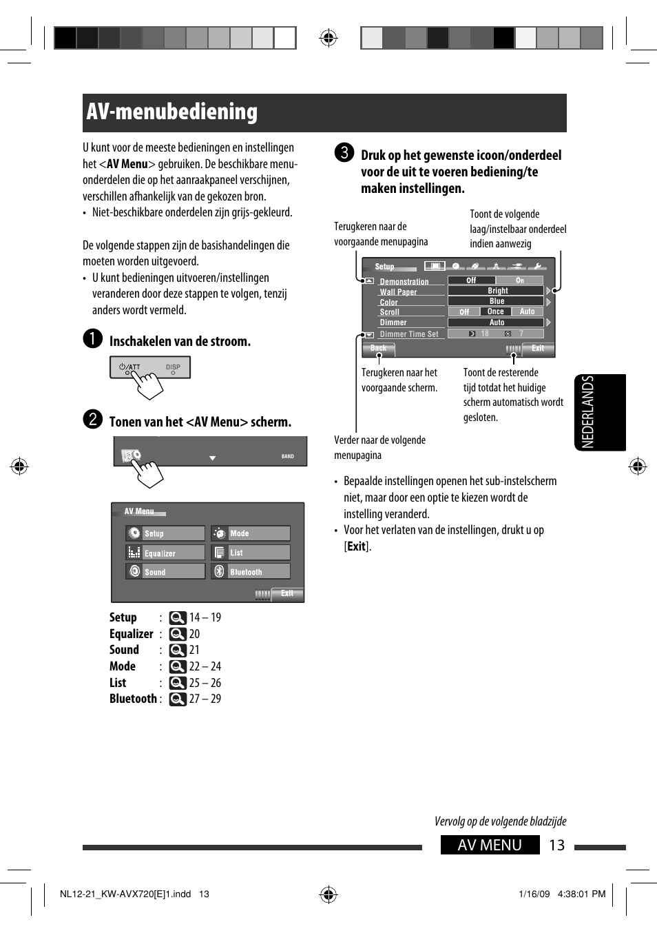 Av-menubediening, 13 av menu nederlands | JVC KW-AVX720 User Manual | Page 205 / 257