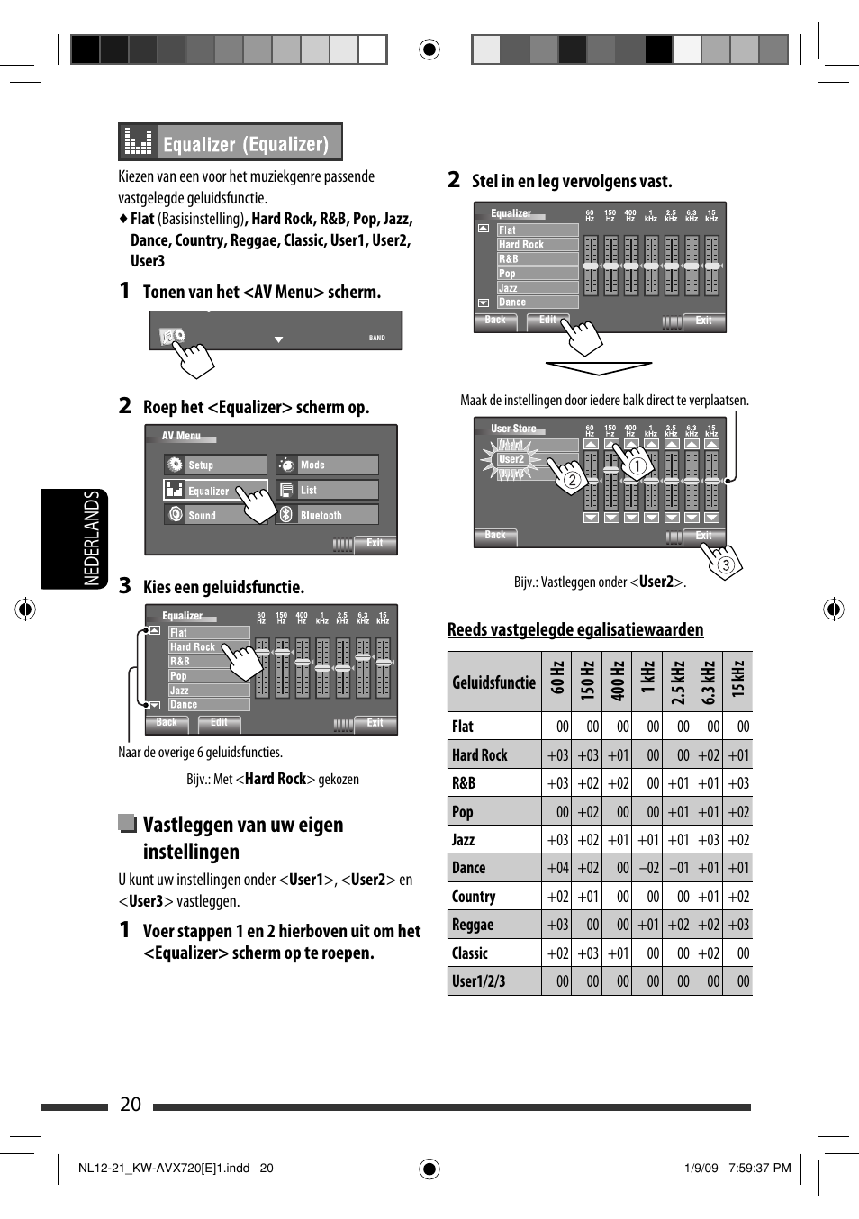 Vastleggen van uw eigen instellingen, 20 nederlands | JVC KW-AVX720 User Manual | Page 212 / 257