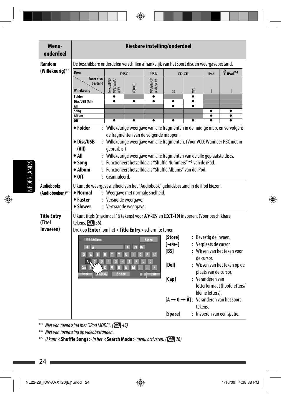24 nederlands, Menu- onderdeel kiesbare instelling/onderdeel | JVC KW-AVX720 User Manual | Page 216 / 257