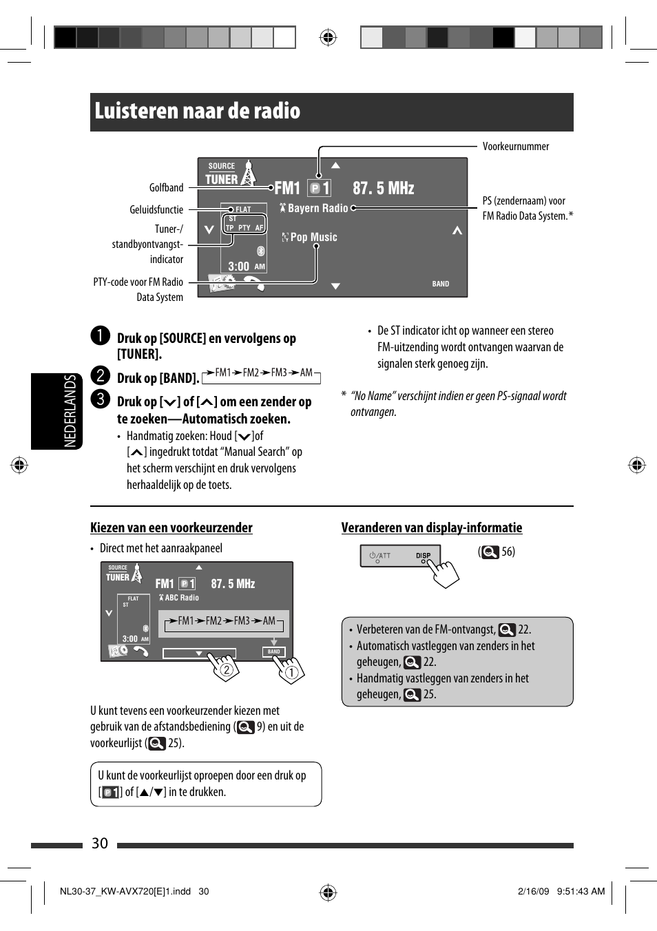 Luisteren naar de radio, 30 nederlands | JVC KW-AVX720 User Manual | Page 222 / 257