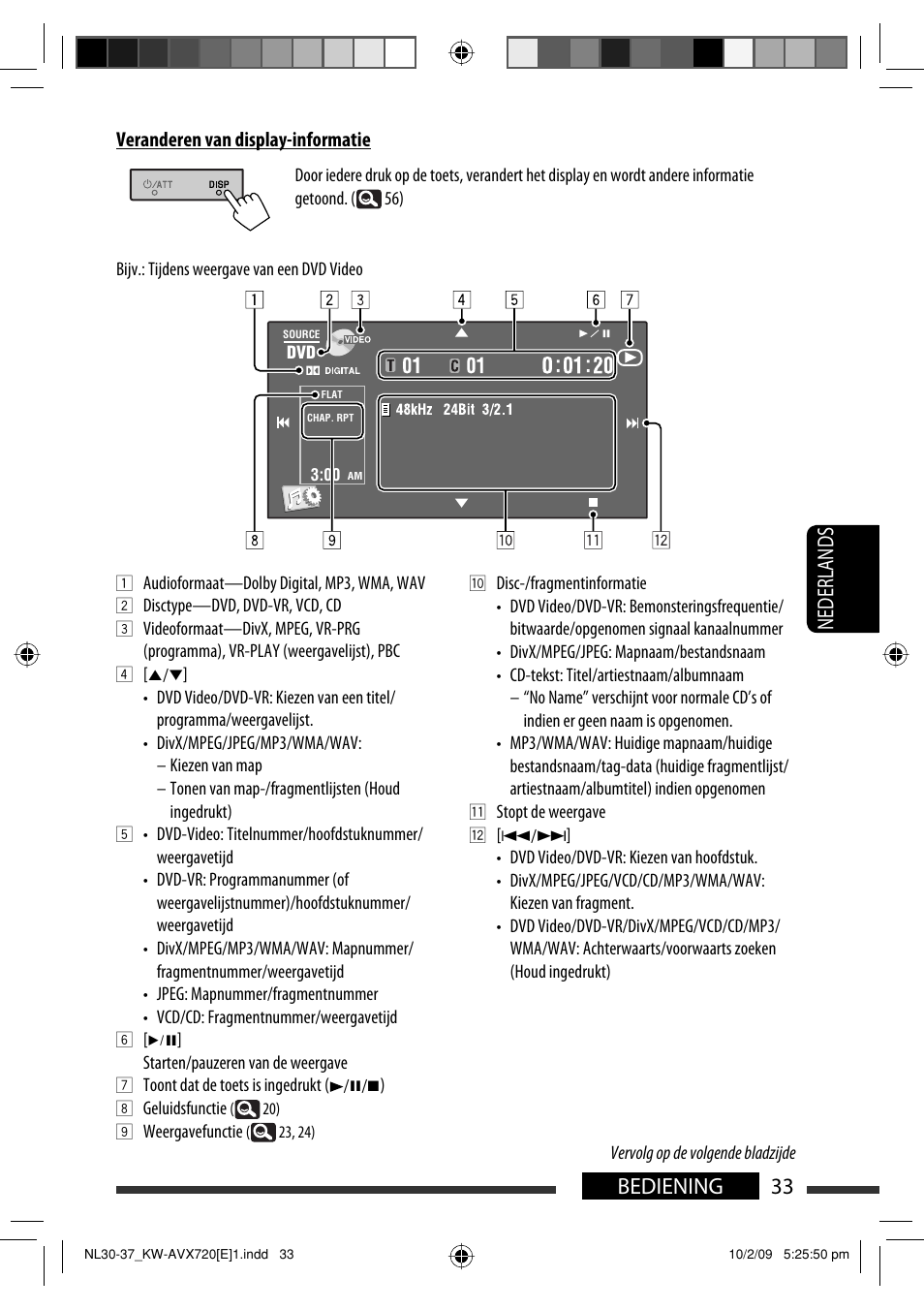 33 bediening nederlands | JVC KW-AVX720 User Manual | Page 225 / 257